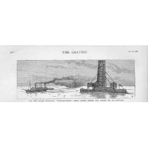 Grain Elevator Towed To Antwerp Antique Print 1883 Ship  