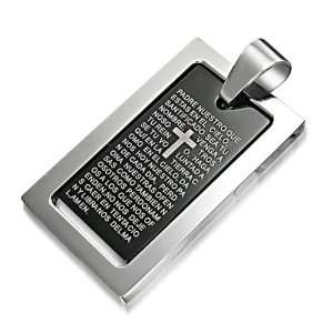   Our Lords Prayer Stainless Steel Framed Black Dog Tag Pendant Jewelry