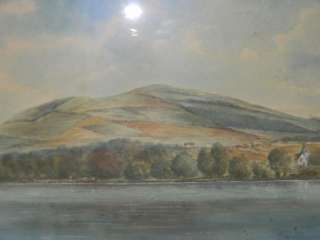 ANTIQUE 1900 SGN HAYHURST WATERCOLOR LAKE & HILLS W FRM  
