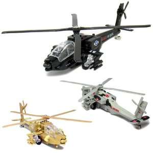  Set of 3 Copters 8 Die cast Combat Apache AH 64A, Pull 
