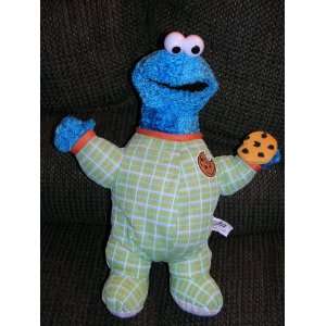 Sesame Street Plush 15 Cookie Monster in Green Outfit Holding Cookie 
