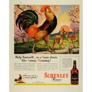  1944 Ad Schenley Reserve Blended Whisky Rooster Sunrise 