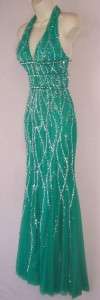 SEAN COLLECTION Green Jeweled Halter Formal Gown Long Dress XXS 0 NWT 