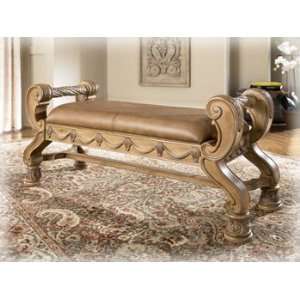  Old World Traditional Leather Bench