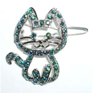  Light Blue Crystal Open Cat Hair Barrette: Jewelry