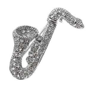   Acosta Brooches   Small Clear Crystal Saxophone Music Brooch: Jewelry