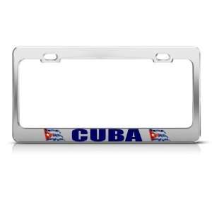 Cuba Cuban Flag Country License Plate Frame Stainless Metal Tag Holder