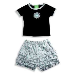   Girls Short Sleeve Culottes Set, Black, White (Size 24Months) Baby