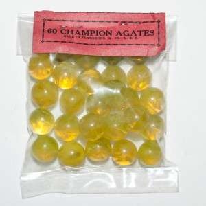 Vintage Bag of 28 Champion Agates Marbles ~ Transparent Yellow  