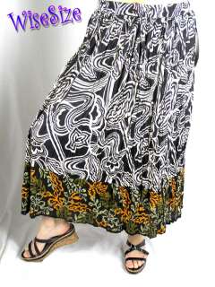 Jane Ashley Long Cotton Crinkle Skirt Batik 1X 2X 3X  