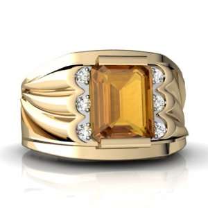   Gold Emerald cut Genuine Citrine Mens Mens Ring Size 9.5: Jewelry