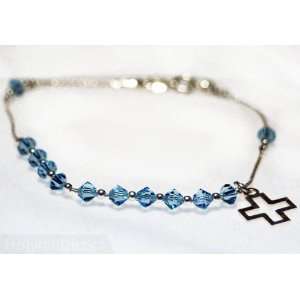   Silver Rosary Bracelet Blue Crystal Swarovski Beads