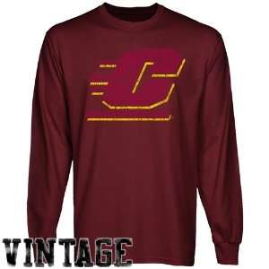 Cent. Michigan Chippewas Maroon Distressed Logo Vintage Long Sleeve T 