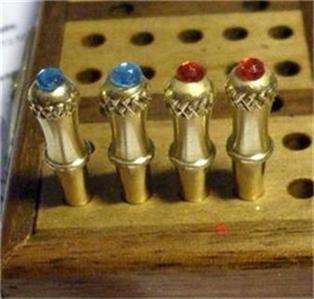 Cribbage Board Pegs 4 Glowing Crown Jewel Brass Pegs. 076783016996 