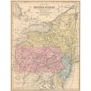  Mitchell 1882 Antique Map of New York, Pennsylvania, New 