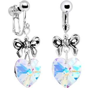Handcrafted Aurora Crystal Heart Clip On Earrings MADE WITH SWAROVSKI 