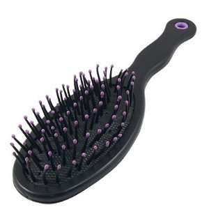   Plastic Handle Oval Make Up Mirror Hair Brush Purple Black: Beauty