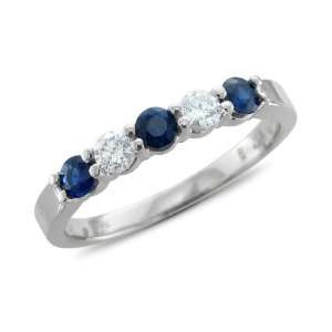 Natural Sapphire Diamond Wedding Ring in Platinum 5 Stone Ring (G, SI1 