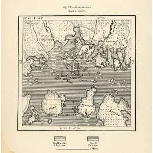 1882 Relief Line block Map Karlskrona Carlskrona Sweden Scandinavia 