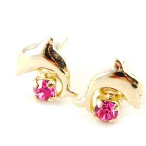  Earrings plated gold Tendres Dauphins pink. Jewelry