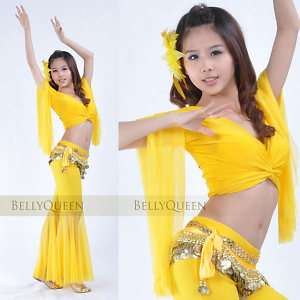 Brand New Yellow Belly Dance Costume Top Pants Set#N 7  