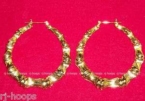 MADE IN USA   14KT Gold Plated ~2 1/8 Bamboo Hoop Earrings (#1127 