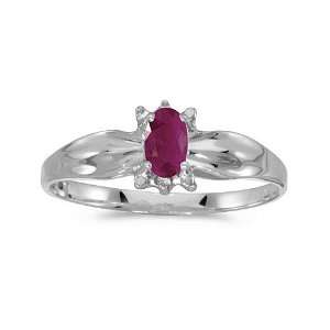  10k White Gold Oval Ruby And Diamond Ring (Size 9.5 