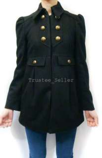 JUICY COUTURE Military Black Long Peacoat Coat Jacket P  