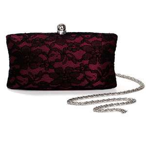RED Satin Black Lace Delicate Wedding/Evening Hard Clutch Purse Bag 