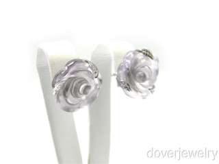 Sterling Silver Purple Rock Crystal Rose Flower Stud Earrings NR 