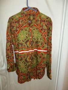 ROBERT GRAHAM Orange/Green Floral w/ Racing Stripes L/S Shirt Sz L 