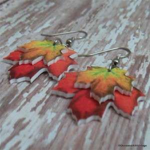orange yellow fall autumn maple leaf charm earrings  
