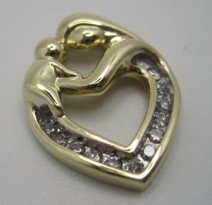 14k Yellow Gold Mother Child Heart Diamond Pendant  
