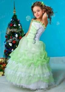 FLOWER GIRL PAGEANT PARTY HOLIDAY DRESS 4382 BEIGE LIGHT GREEN SIZE 6 