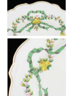 MINTONS PORCELAIN GREEN & YELLOW ROSE LUNCHEON PLATES  