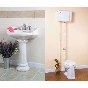 Barclay Victoria High Tank Toilet and 8 Inch Widespread Pedestal Sink 