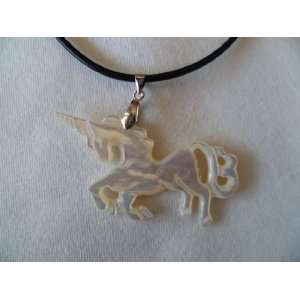   : Hand Carved Unicorn Mother of Pearl Shell Necklace: Everything Else