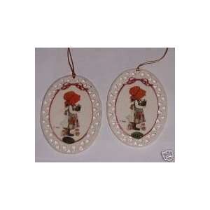Holly Hobbie   Pair of Oval Christmas Ornaments   New