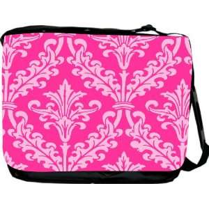  Hot Pink Color Damask Design Messenger Bag   Book Bag 