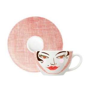 Cappuccino Coffee Mug and Saucer, Amore Mio, White Face 