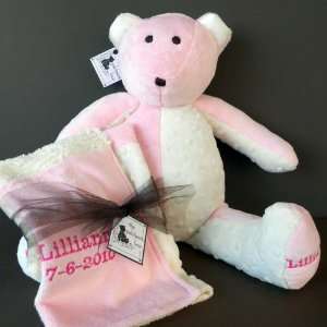  Minky Patchwork Bear, Pink Baby