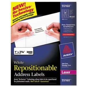  Avery® Re hesiveTM Labels LABEL,ADD,REPO,30UP,WHT 