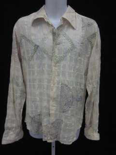 ZARA Mens Ivory Cotton Check Print Button Up Shirt Sz L  