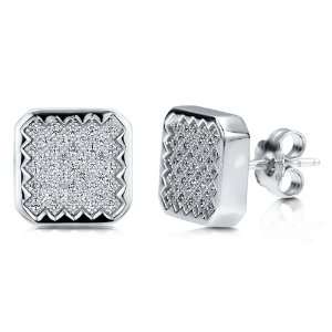 Sterling Silver Micro Pave Cubic Zirconia Square Shape Stud Earrings 