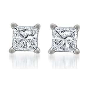   White Gold Princess cut Diamond Stud Earrings (3/4 cttw, I J, I1 I2