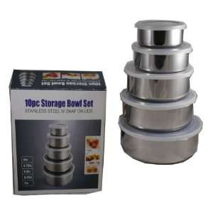   : 10 Piece Stainless Steel Storage Bowl Container Set: Home & Kitchen