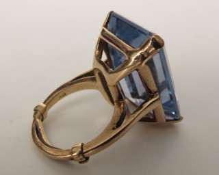 50 ct Blue Topaz Emerald Cut 10K Gold Ring  