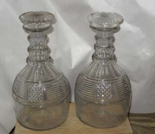 Pair Antique English or Irish Cut Glass Decanters  