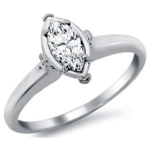  .40ct Marquise Solitaire Diamond Engagement Ring 18k White 