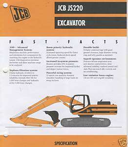 JCB JS220 Tracked Excavator Spec Sheet  